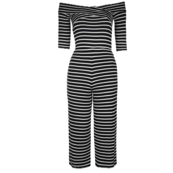 TOPSHOP Bardot Off The Shoulder Jumpsuit Navy & White Sz 6 - Picture 2 of 6